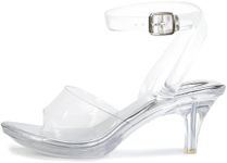 NBUUNBU Clear Strappy Heels For Women Transparent Ankle Strap Platform High Heeled Sandals Sexy Stiletto Comfortable Crystal Dress Shoes Adjustable Buckle Open Toe Pump Mules, Silver-2.75in, 5.5