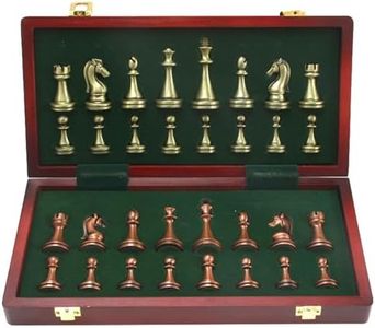 Homodoskey Chess Board, Travel Chess Sets Large Metal Deluxe Chess Retro Copper Plated Alloy Chess for Adults and Kids, Folding Chess Board Set, Great Gifts for Friends