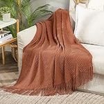 MIULEE Fall Throw Blanket for Couch Textured Knitted Blanket with Tassels Cozy Woven Boho Bed Blanket for Sofa Bed Chair Wave Pattern 50"x60", Orange Yellow