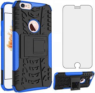 Phone Case for Apple iPhone 7 8 with Tempered Glass Screen Protector Cover and Stand Kickstand Hard Hybrid Cell Accessories iPhone7 iPhone8 i Phone7case Phone8case Phones8 i7 i8 7s 8s Cases Blue