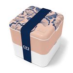 monbento - Large Bento Box MB Square Ginkgo with Compartments Made in France - Leakproof Lunch Box for Work/School and Meal Prep - BPA Free - Food Grade Safe - Japanese Pattern - Pink & Blue