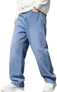JMIERR Mens Baggy Jeans Wide-Leg Loose Fit Y2K Casual Skater Denim Pants Straight Leg Hip Hop Streetwear Vintage Trousers Boyfriends Jean with 5 Pockets, 4XL, Beau Blue