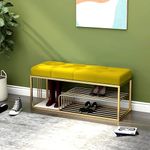 Dence Store Bench with Storage and Velvet Upholstery for The Entryway Sleeping Bench Ottoman, Sofa, Footstool, Bed End Table, Settee, with Storage for Living Area and Bedroom (Yellow)