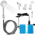 AUTOPkio Portable Camping Shower, Outdoor Showerhead Pump Kit with Rechargeable Battery, Adjustable Water Flow, Sprayer for Hiking, Beach, Pet Cleaning (Blue)