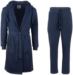 DudeRobe Men's Navy S/M Hooded Robe & S/M SweatPants Straight Leg & Open Bottom, from Shark Tank! Comfy & Absorbent Cotton Robe for After Shower, Perfect Father's Day Gift