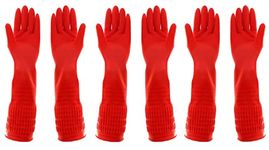 3 Pairs Heavy Duty Rubber Gloves with Extra Long Cuffs, Durable Kitchen Gloves with Non-slip Grip, Car Washing Gloves Suitable for Dish washing, Household Cleaning, Gardening, Size M