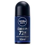 NIVEA MEN DEEP Roll-on deodorant 6 x 50 ml, Men's deodorant with anti-bacterial formula with activated carbon, Anti-breathable deodorant for 48 h intense freshness