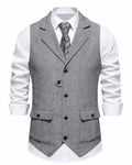 Men's Waistcoat Sleeveless V Neck Formal Tweed Waistcoats Classic Business Casual Party Wedding Dress Suit Vest with Pocket-Black-M