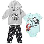 Disney Classics Winnie the Pooh Mickey Mouse Baby Hoodie Bodysuit and Pants 3 Piece Outfit Set (Newborn - 24 Months), Black / Grey, 3-6 Months