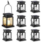 GIGALUMI Solar Hanging Lantern Outdoor, 8 Pack Solar Candle Lights with Stake for Garden,Patio , Lawn, Deck , Umbrella, Tent, Tree,Yard,Driveway(Warm White).