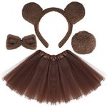 Jmkcoz Kids Animal Brown Bear Costume Bear Ears Headband Bowtie Tail Tutu Skirt for Halloween Costume Dress Up Cosplay Party