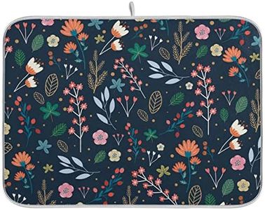 Colorful Flower Dish Drying Mat 16 x 18 Inch Large Navy Blue Drying Mat with High Absorbent Microfiber Wildflower Dish Mat Dish Drainer Mat for Kitchen Counter Coffee Bar
