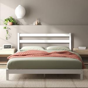 Zinus - Marco de Cama de bambú de Trabajo Robin | 160 x 200 cm | 20 cm Alto | Soporte de Madera | Fácil de Montar | Blanco