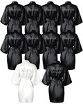 10 Pcs Women's Kimono Robe Getting Ready Short Robe Bridesmaids Robes Wedding Robes with Rhinestones for Party, XXL (White and Black)