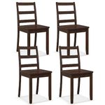 Giantex Wood Dining Chairs Set of 4 Walnut- Wooden Armless Kitchen Chairs with Solid Rubber Wood Legs, Non-Slip Foot Pads, Max Load 400 Lbs, Farmhouse Style High Ladder Back Dining Room Chairs