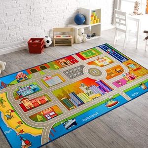 Kids Rug Play mat for Toy Cars, Colorful and Fun Play Rugs with Roads for Bedroom and Kidrooms, Car Rug to Have Hours of Fun on,Area Rug Mat with Non-Slip Backing,Car Mat Great for Playing,Sleeping