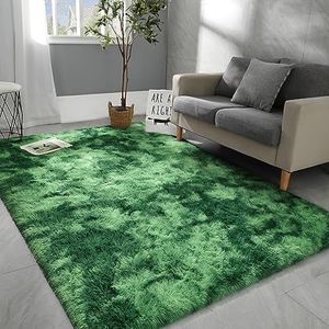 Hutha 5x8 Large Area Rugs for Living Room, Super Soft Fluffy Modern Bedroom Rug, Tie-Dyed Green Indoor Shag Fuzzy Carpets for Girls Kids Nursery Room Home Decor