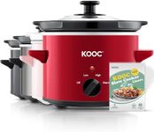 KOOC Small Slow Cooker, 2 Quart, Free Liners Included for Easy Clean-up, Upgraded Ceramic Pot, Adjustable Temp, Nutrient Loss Reduction, Stainless Steel, Red, Round