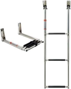 3 Step Stainless Steel Boat Boarding Ladder, Telescoping Transom Swim Ladder with Anti-Slippery Vinyl Coating - Safe & Easy to Install