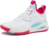 AND1 Gamma 4.0 SS Boys & Girls Basketball Shoes, Kids Youth Cool Basketball Sneakers with Strap, Size Little Kid 11 to Big Kid 7 Shoes for Boys, White/Dark Pink, 4.5 Big Kid