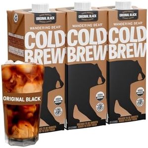 Wandering Bear Straight Black Organic Cold Brew Coffee - Extra Strong, Bold, Smooth, Unsweetened, Shelf-Stable, Ready to Drink & Vegan, 100% Organic Iced Cold Brewed Coffee Drink - 32 fl oz, 3 pack