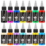 BAODELI 14 Colors 30ml Tattoo Ink Set - Permanent Tattoo Ink for 3D and Traditional Tattoos - Vibrant Tattoo Pigment for Tattoo Artists - Tattoo Ink Kit with 14 Shades of Color.