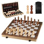 kawaiicrocodile Wooden Chess Set, 15'' Folding Chess Board Set, Chess Set with 1 Storage Bags and 2 Extra Queens, Gifts for Man, Women, Beginner (Walnut Non-Magnetic)