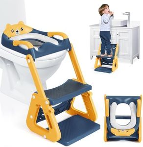 Orzbow 2-in-1 Potty Training Seat with Step Stool, Height Adjustable Toilet Seat for Toddler, Potty Training with Splash Guard for Kids Boys Girls, Stability Ladder and Anti-Slip Pad, Yellow