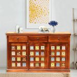 Wooden Craftico Sheesham Wood Sideboard Storage Cabinet with 3 Doors and 3 Drawers Tv Unit Side Board for Living Room Bedroom Kitchen (Honey Finish)