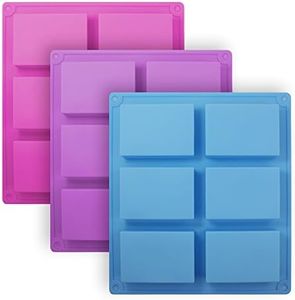 3 Pieces Rectangle Silicone Soap Molds, SENHAI 6-Cavity Cake Loaf Bread Baking Pans, Chocolate Cheesecake Cornbread Handmade Trays - Pink, Blue, Purple