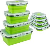 Guyuyii Collapsible Food Storage Containers - 4PC Stackable collapsible bowls Airtight Lid, Vent - Perfect RV Organization Storage, Meal Prep, Lunch More - Microwave, Dishwasher, Freezer Safe Green