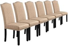 Yaheetech Dining Chairs Set of 6 Upholstered Kitchen Chairs Fabric Side Chairs with High Back and Solid Wooden Legs for Home Dining Room and Kitchen, Khaki