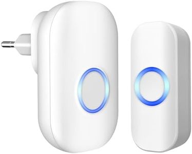Sonnette sans fil exterieur etanche,150M Sonnette de Porte IP44 Étanche Carillon Electronique,Kit de Carillon avec Récepteurs Enfichables pour la Maison,32 Mélodies au 4 Niveaux Volumes,LED Bleu,Blanc