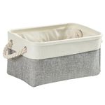 Mangata Storage Boxes,Fabric Storage Baskets with Rope Handles for Cupboards, Shelves, Wardrobe, Toys, Clothes (Foldable, Grey White)