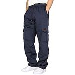 Joggers for Men UK Fleece Sweatpants Baggy Cargo Joggers Loose Fit Jogging Bottoms Pants Elasticat Waist Track Pants with Pockets Workout Straight Leg Sports Pants Gym Training Trousers (#1 Navy, XXL)