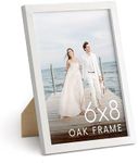 HAUS AND HUES 6x8 White Oak Wooden Picture Frame - 6x8 Poster Frame - Premium Oak, Vertical Hang, Shatterproof Plexiglass - Ideal for Home, Room, Office (6x8 in, White)