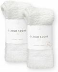 Cozy Sock For Women | Fuzzy Ultra-Luxe Cloud Sock For Women & Men | Warm & Cozy Fuzzy Unisex Sleep Socks | Super Soft Luxurious Fabric With Travel Tote (White, 2 Pair)