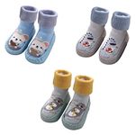 FedMois 3 Pairs Baby Winter Thermal Thick Anti-slip Indoor Slipper Shoes Socks, mouse, dinosaur and bird, 12-18 months