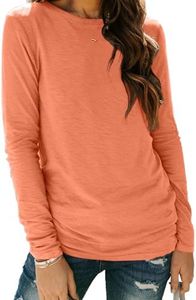 AUTOMET Women‘s Basic Long Sleeve Crewneck Shirts, Plus Size Winter & Spring Top, Casual Fall Tee for Teacher & Everyday Outfits 01BrightOrange 2XL