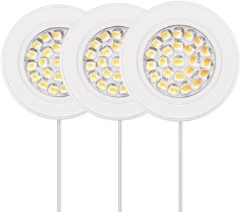 GETINLIGHT 2.5" Wide 3000K Dimmable LED Puck Lights Kit, Plug-in Installation with Recessed or Surface Mounted, White Finish Over Metal Construction, Set of 3, IN-0113-3-WH