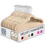 ZOBER Velvet Coat Hangers - 50-Pack, Premium, Non-Slip Hangers for Clothes - Velvet Clothes Hangers w/ 360 Degree Swivel Hook - Coat Hangers for Trousers, Dresses, and Coats - Beige