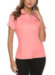 TBMPOY Women's Golf Polo Shirts Dry Fit T-Shirts Lightweight Moisture Wicking Polo Sports Top 4-Button (Pink XXL)