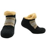 Sock Stack Short Nordic Cozy Slipper Fluffy Socks for Women and Men Heat Holding Knitted Wool Sock with Sherpa Fuzzy Lining Comfortable Bed Slippers, Fair Isle Black S/M UK 4/7