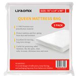 Liyaomix Full XL/Queen Mattress Bags for Moving and Storage, 2 Pack 1.5 Mil 76" x 96" Clear Plastic Disposal Mattress Bags Cover