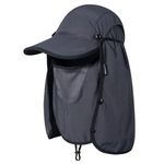 GADIEMKENSD Foldable Fishing Sun Hat with Neck Flap Face Cover UPF 50+ Sun Protection Cool Baseball Cap Adjustment Covering Removable Legion Hat for Fishing Gardening Hiking Work Dark Gray