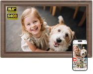 64GB 15.6" Frameo Digital Photo Frame WiFi Dark Wood - 1920 * 1080P FHD IPS Touch Screen Large Electronic Picture Frames, Auto Rotate, Wall Mountable, Sharing Photos and Videos