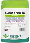 Lindens Omega 3 Fish Oil Capsules - 90 Pack - 3,000mg Daily Intake - UK Made - Supports Normal Function of Healthy Heart, Brain & Eyes - GMP & Letterbox Friendly