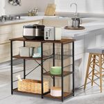 Panana Kitchen Bakers Rack, Multifunctional Microwave Oven Stand Storage Shelves,90 x 39 x 83.5cm,with Metal Mesh Basket and Hook(Rustic Brown/Black)