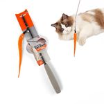 BarkButler X FOFOS Cat Toys - Durable Metal Stick Cat Teaser Wand with Extendable Stick (26cm to 80cm), Orange Catnip Worm Toy, Bell Attached - Ideal Cat Toy & Cat Accessories for All Cat Breeds