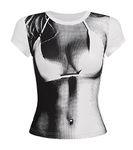 EVELUST Women's 3D Body Print Crop Tops - Y2k Clothes Graphic Tee Aesthetic Sexy Crew T Shirt Festival Concert Outfit(ShortWhite,L,10821e)